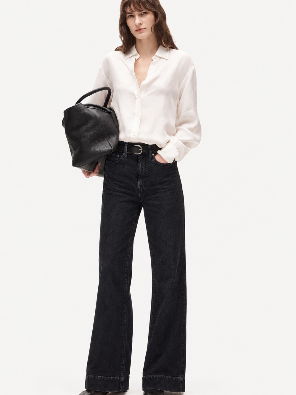 J.Crew ’96 Denim Trouser Jeans Womens 27 Black High Rise Wide Leg Stretch